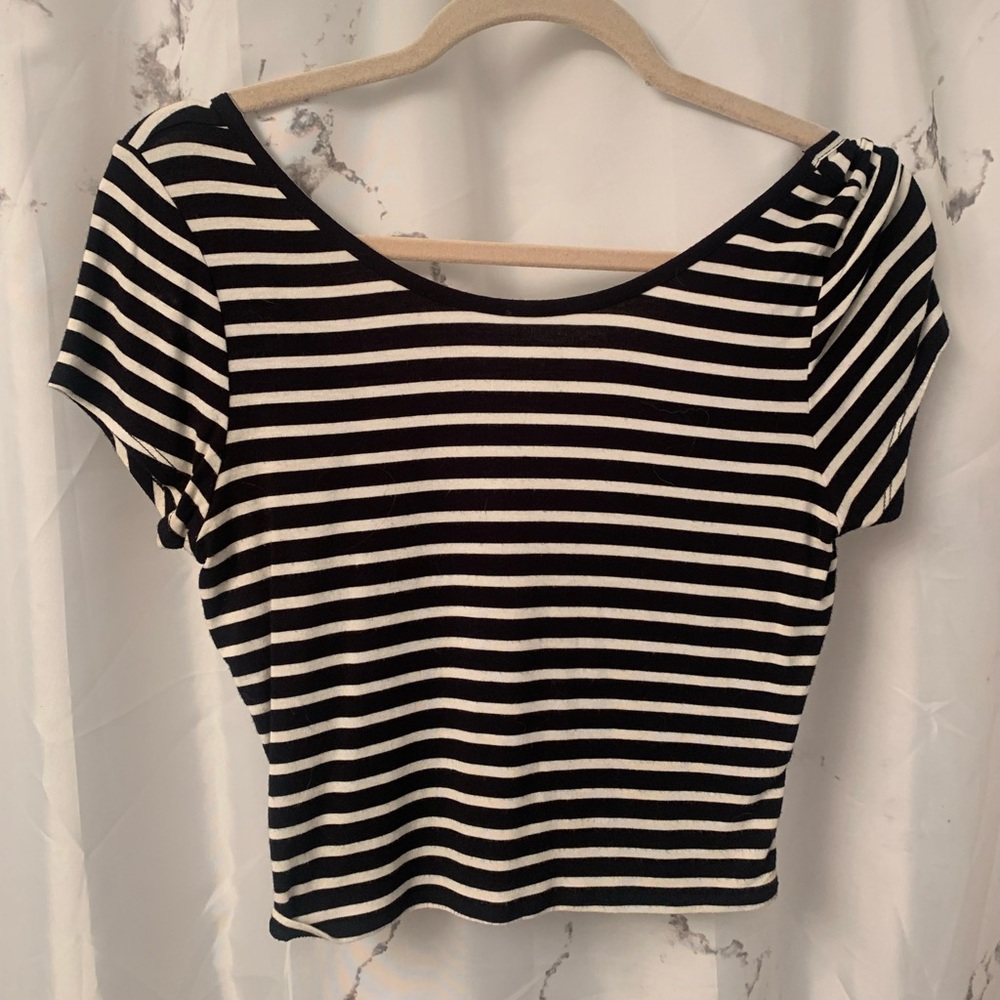 Guess Black and White striped crop top